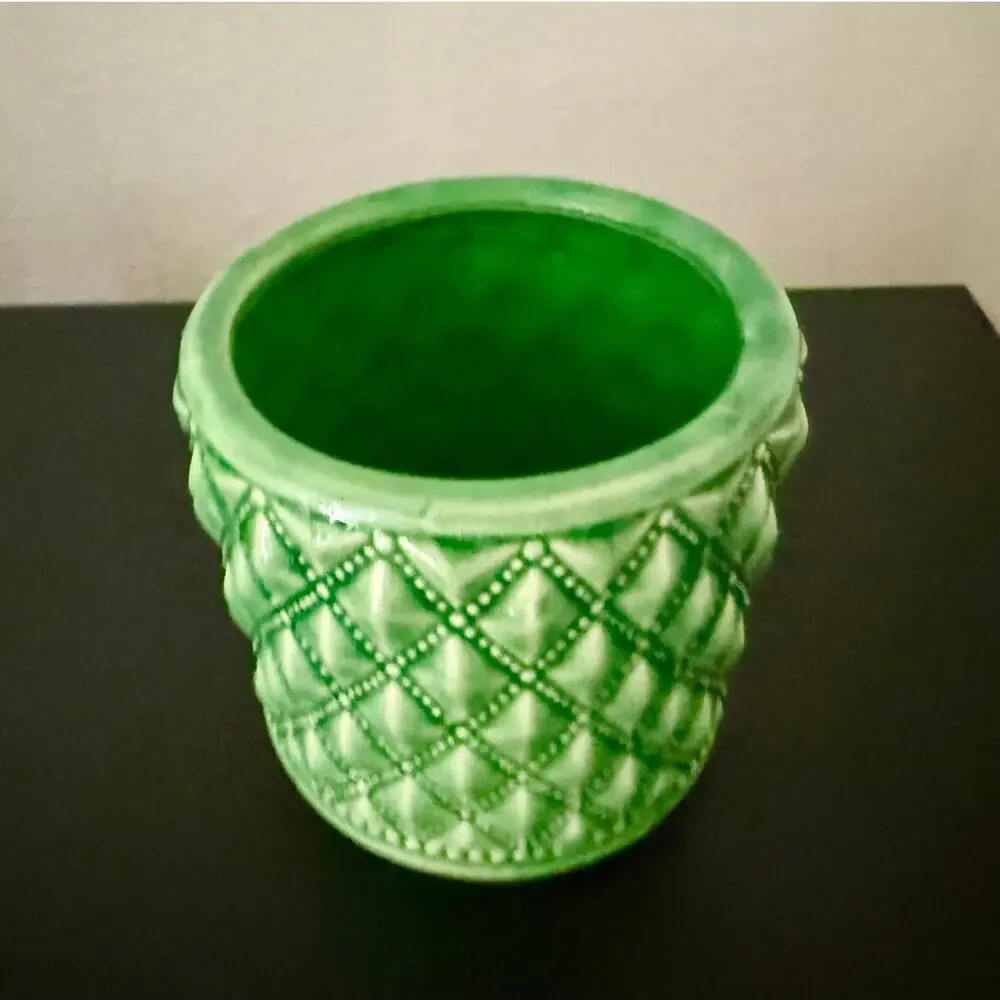 Bloomr Quilted Diamond Ceramic Planter Pot Vase Glossy Green Mini Small